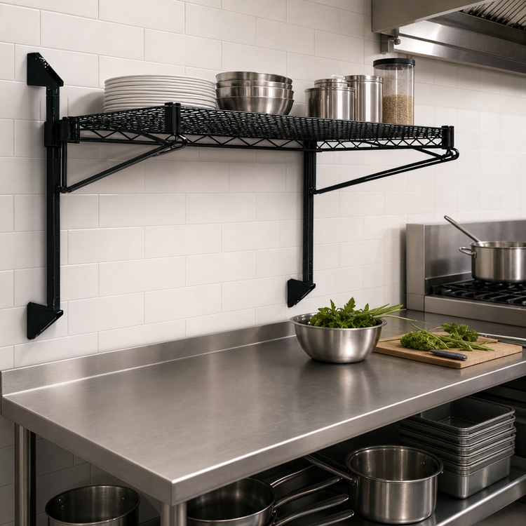Product image #3 for Quantum Wall-Mount Cantilever Single Shelf Kit, 42 x 24 Inches, Black Epoxy Antimicrobial Finish