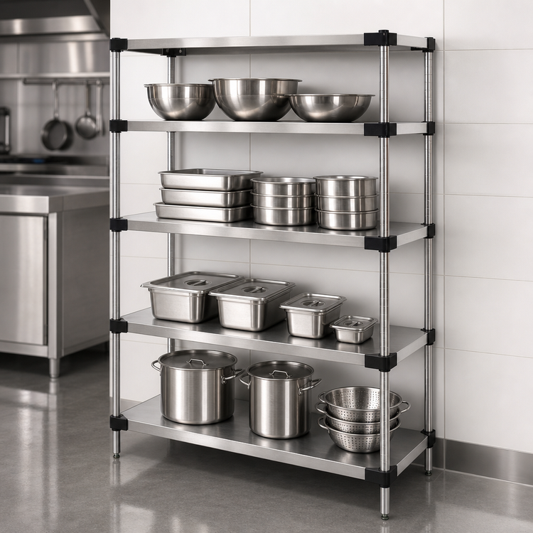 Product image #3 for Quantum Solid Stainless Steel Commercial Shelving Starter Kit, 42-Inch W x 21-Inch D x 54-Inch H, 4 Shelves, 600-800 lb Capacity