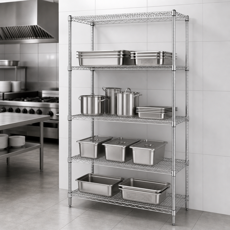 Product image #3 for Quantum 48"W x 21"D x 86"H 5-Shelf Wire Shelving Starter Kit, 304 Stainless Steel