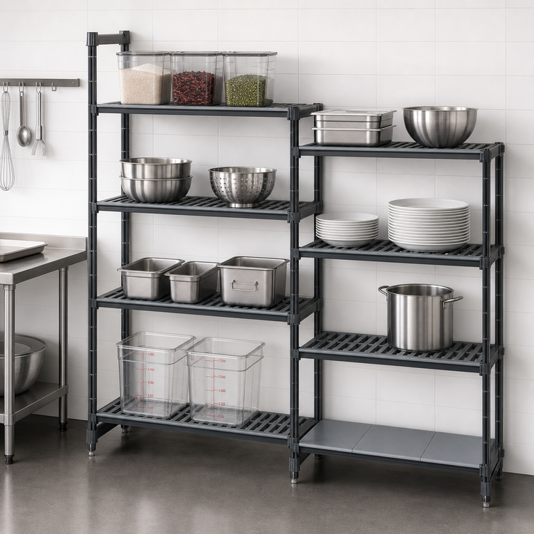 Product image #3 for Camshelving Basics Plus 4-Shelf Add-On Polymer Shelving Unit, 21" x 36" x 64", Vented and Solid, Brushed Graphite