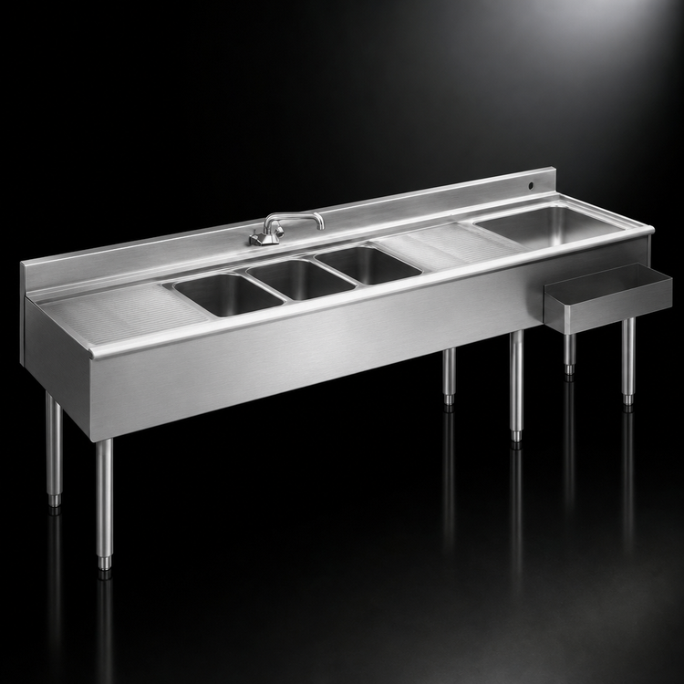 Product image #3 for Eagle 2200 Series 8-Foot Underbar Combination Unit with Left Ice Bin, 3 Sink Bowls and Drainboards