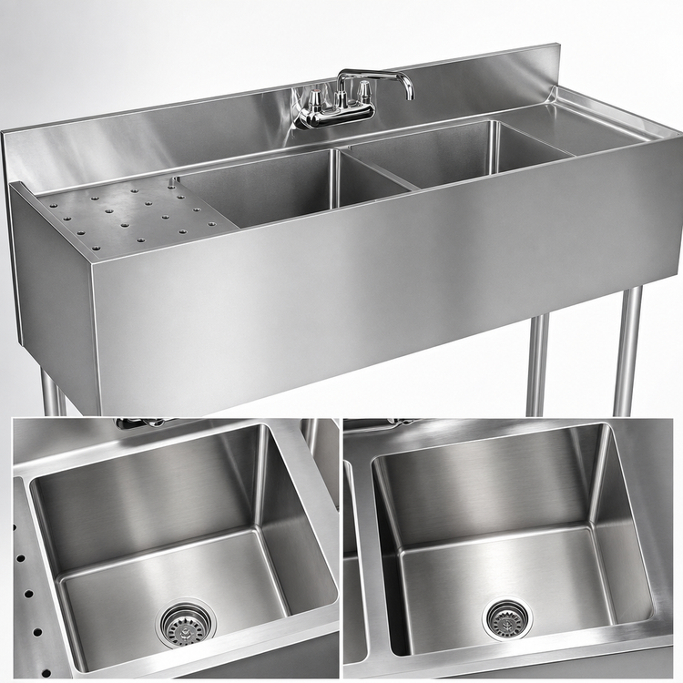 Product image #3 for CHOICE 24-Inch Two-Compartment Stainless Steel Underbar Sink Unit, 4-Inch On-Center Splash Mount