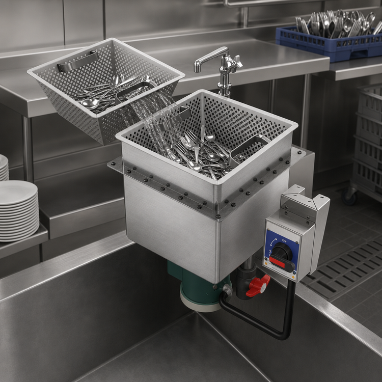 Product image #3 for Power Soak Silver Soak Weld-In Continuous Motion Silverware Pre-Washing Sink, 11 Gallon, 230V