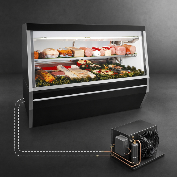Product image #3 for Howard-McCray 34N Series 72-Inch Double Duty Remote Deli Meat & Cheese Service Case with Straight Glass, Black Exterior, and LED Lighting