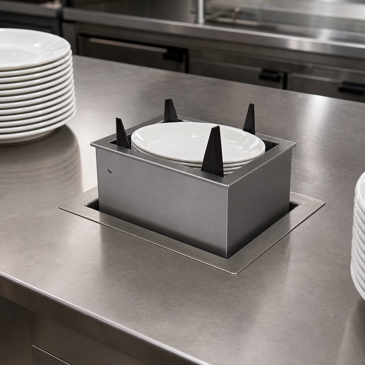 Product image #3 for Atlas Metal Drop-In Unheated Oval Platter Dispenser with Enclosed Frame, 13-3/4 x 10-5/8 Inch Capacity