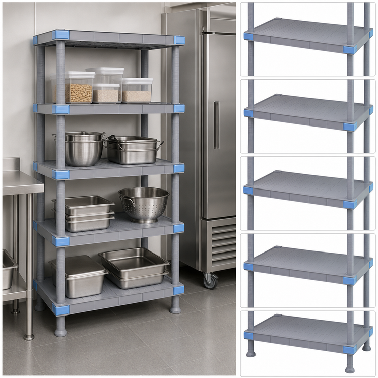 Product image #3 for Millenia 5-Shelf Solid Polymer Stationary Starter Shelving Unit, 30"W x 24"D x 74"H, Gray