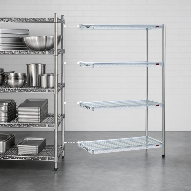 Product image #3 for Eagle Group 30 Inch Wide x 18 Inch Deep x 74 Inch High 4-Tier Add-On Wire Shelving Unit with QuadTruss® Design and Stainless Steel Finish
