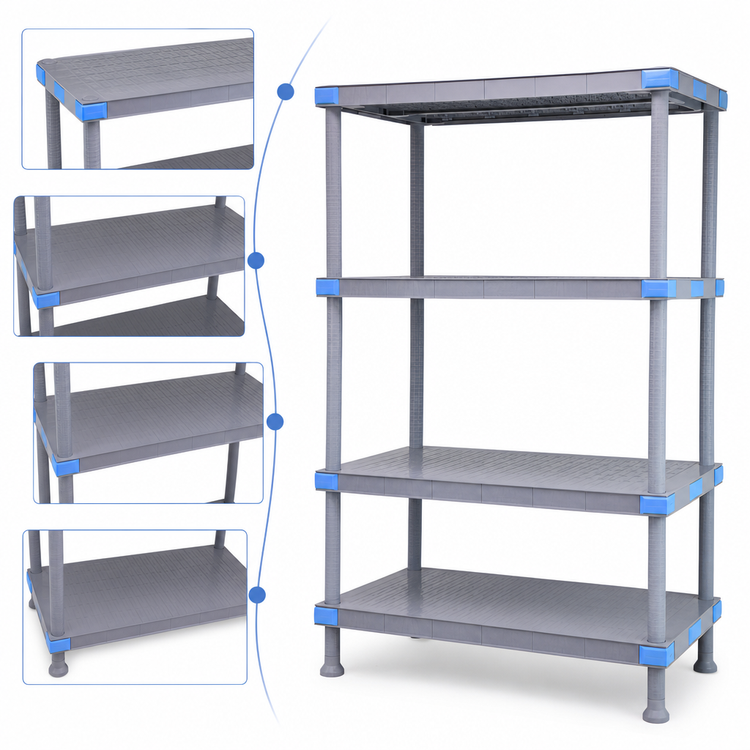 Product image #3 for Quantum Millenia 4-Shelf Stationary Polymer Shelving Starter Unit, 48 x 18 x 62 Inches, Gray