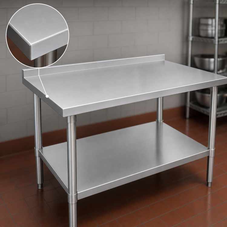 Product image #3 for John Boos Stallion 30" x 30" 16-Gauge Stainless Steel Corner Work Table with 1-1/2" Rear Up-Turn and Adjustable Undershelf