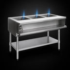 Thumbnail image #3 for Eagle Group AWTP3-LP 3-Pan Liquid Propane Water Bath Hot Food Table, Open Base with Undershelf, Cutting Board, 48 x 30-1/2 Inches