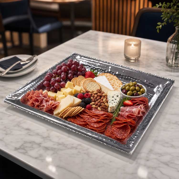 Product image #3 for American Metalcraft 22-Inch Square Hammered Stainless Steel Serving Tray
