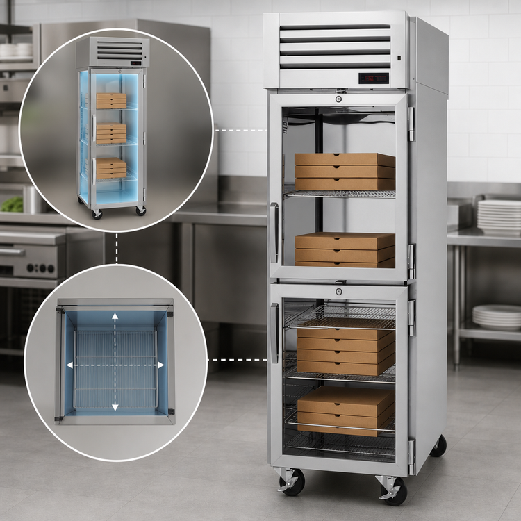 Product image #4 for Turbo Air PRO Series Pass-Thru Heated Pizza Holding Cabinet, One-Section, 27 Cu. Ft., Half-Height Glass Front and Solid Rear Doors