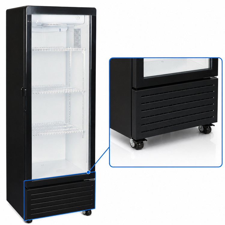 Product image #3 for Omcan 1-Section Glass Door Reach-In Refrigerator, 4.9 Cu. Ft., Bottom-Mount Self-Contained, Black