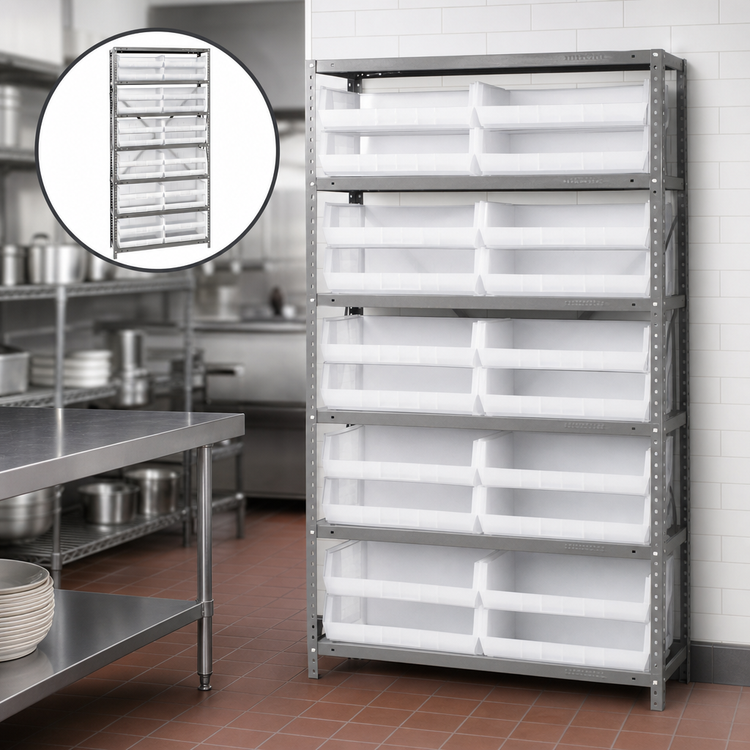 Product image #3 for Quantum 7-Shelf Heavy Duty Wire Shelving Unit with 24 Clear Bins, 36 Inch L x 12 Inch D x 75 Inch H