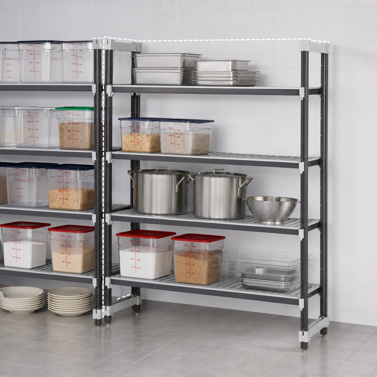 Product image #3 for Cambro Camshelving Elements XTRA 5-Shelf Stationary Add-On Shelving Unit, 18 x 72 x 84 In., Speckled Gray