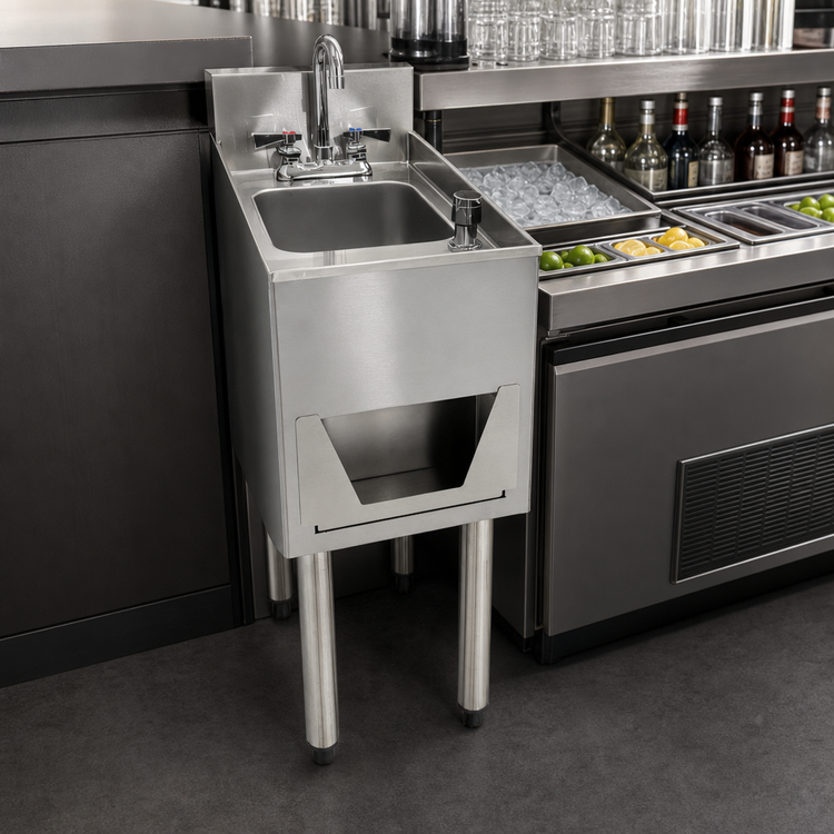 Product image #3 for CHOICE Deluxe Freestanding Underbar Hand Sink Unit, 12 Inch Wide, with Faucet, Soap & Paper Towel Dispensers