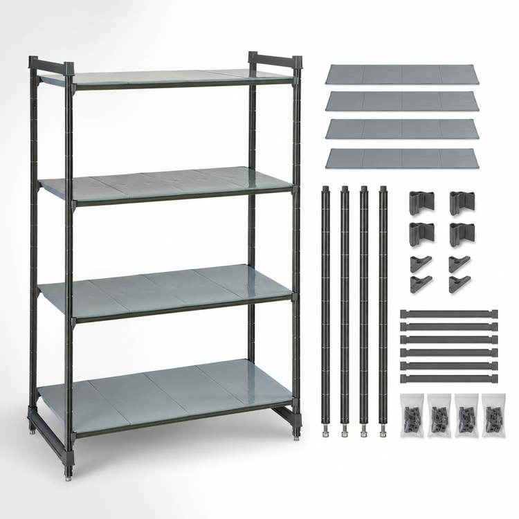 Product image #3 for Cambro Camshelving® Basics Plus 4-Tier Solid Stationary Starter Unit, 30W x 24D x 72H, Brushed Graphite