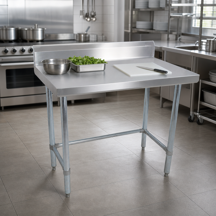 Product image #3 for BK Resources 60" x 30" Open Base Stainless Steel Work Table with 5" Backsplash