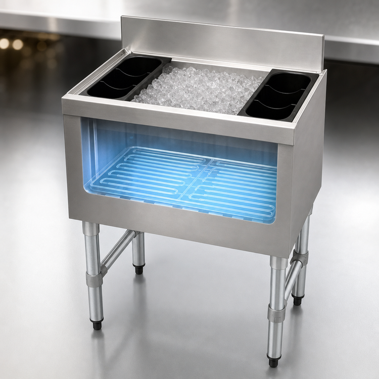 Product image #3 for Advance Tabco Underbar Basics™ Stainless Steel 30-Inch Wide Cocktail Unit with 12-Inch Deep Ice Bin and 10-Circuit Cold Plate