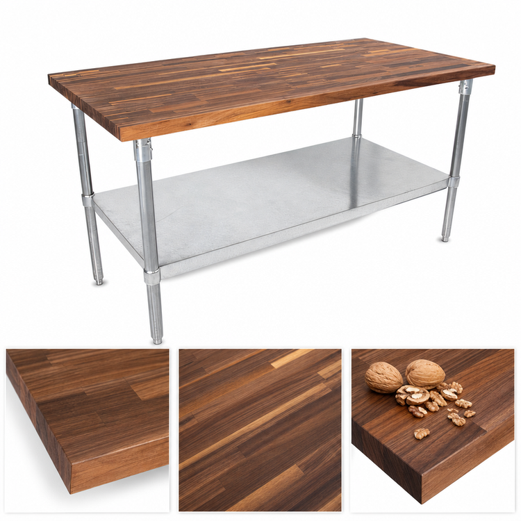 Product image #3 for John Boos 60-Inch x 30-Inch American Black Walnut Wood Top Work Table with Adjustable Undershelf