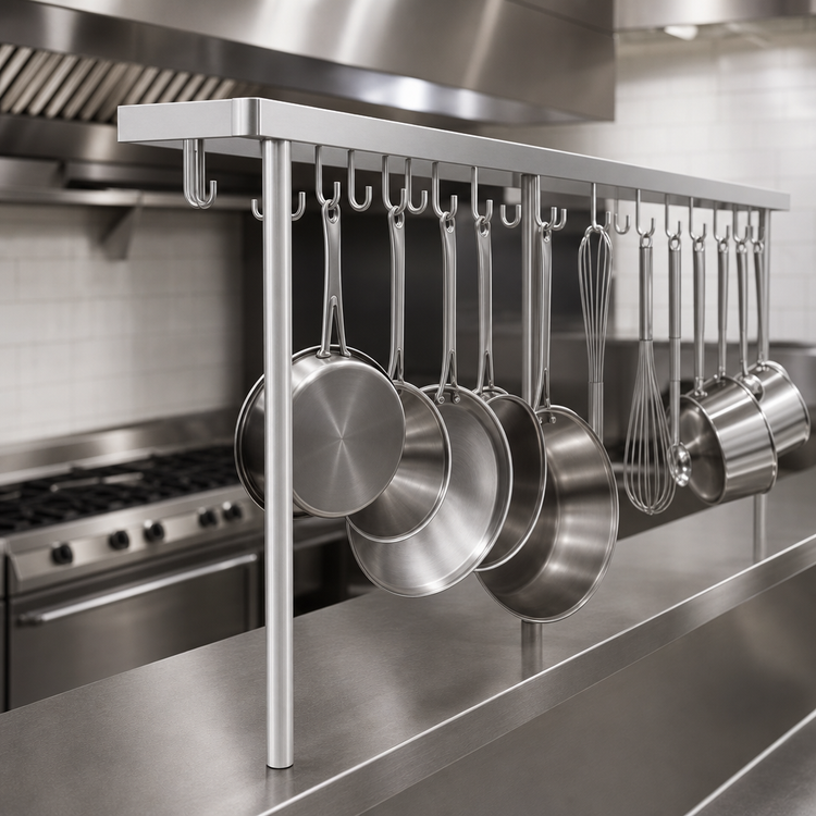 Product image #3 for John Boos Square Table-Mount Stainless Steel Pot Rack with 33 Double Hooks