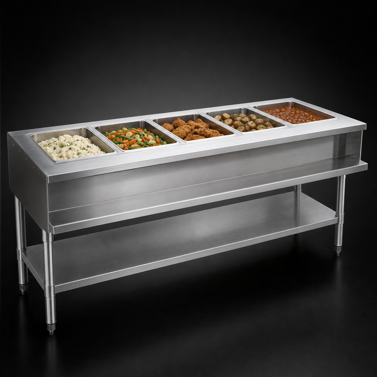 Product image #3 for Eagle Group 5-Pan Water Bath Hot Food Table, Natural Gas, Open Base, 79 Inch x 30-1/2 Inch