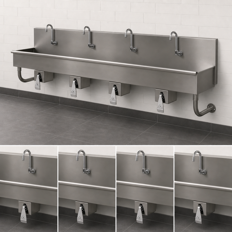 Product image #3 for Advance Tabco 80-Inch 4-Station Wall Mounted Knee-Operated Hand Wash Sink with Gooseneck Spouts