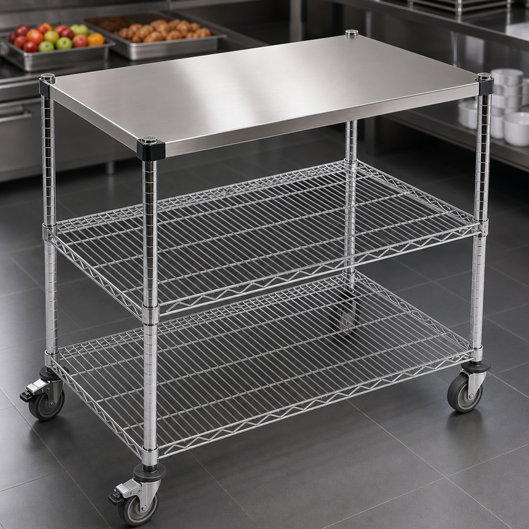 Product image #3 for Metro Super Erecta Grab-and-Go Breakfast Cart with 36 x 24 Inch Stainless Steel Top
