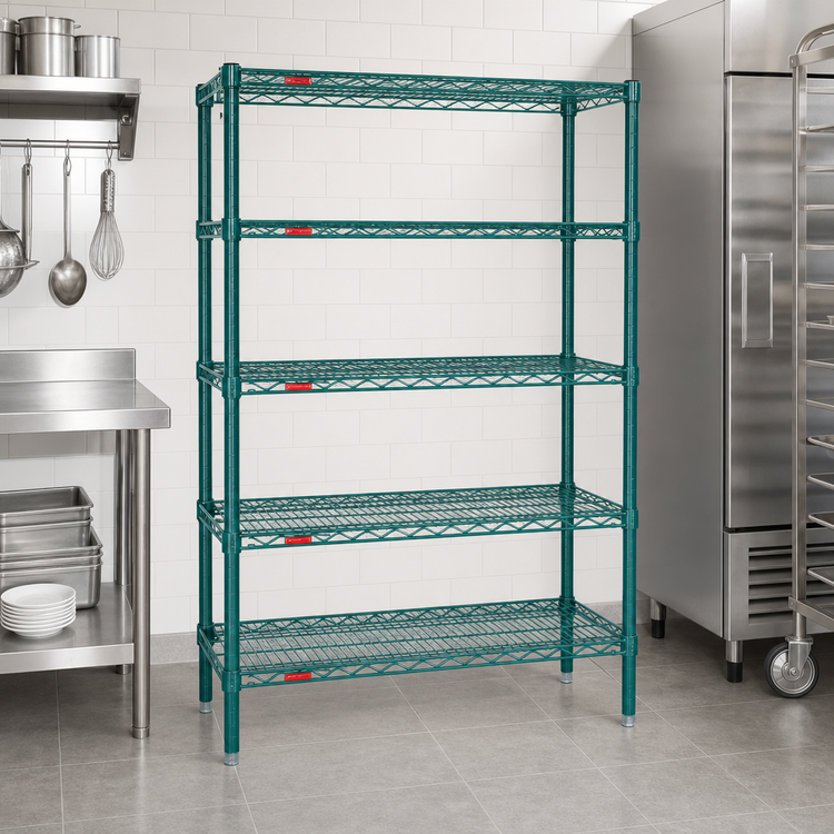 Product image #3 for Valu-Gard 5-Tier Starter Wire Shelving Unit, 60W x 18D x 74H, Green Epoxy