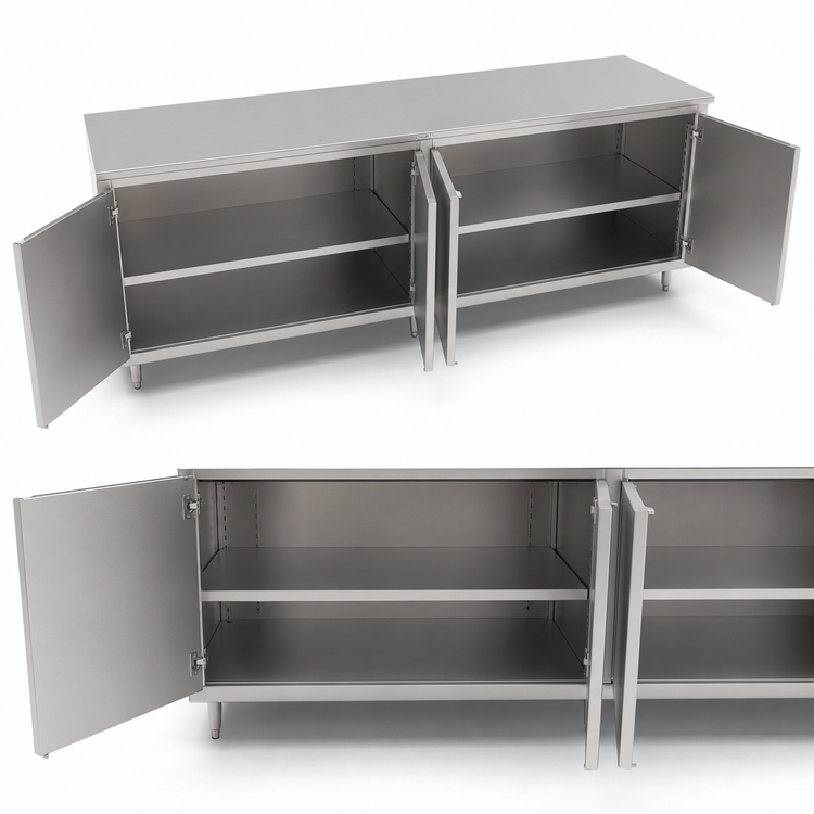 Product image #3 for John Boos 108-Inch x 36-Inch Enclosed Stainless Steel Work Table with Cabinet Base and Hinged Doors