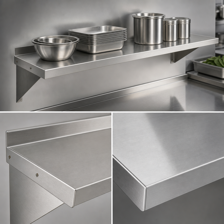 Product image #3 for John Boos Stallion 96 Inch Wall-Mounted 430 Stainless Steel Wall Shelf with Safety Edge Front