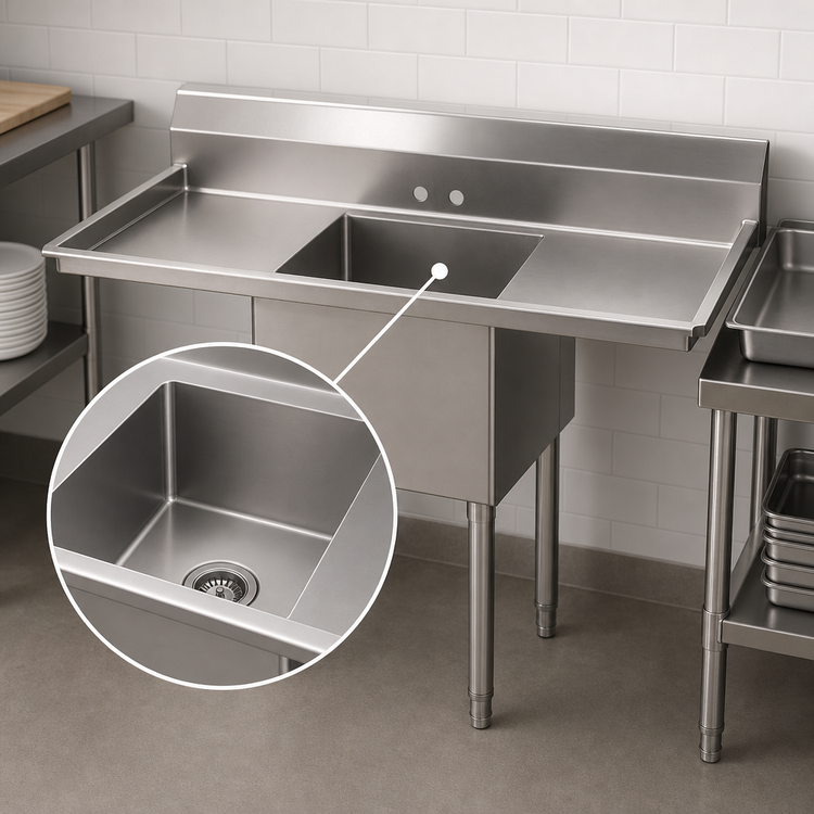 Product image #3 for Advance Tabco Special Value Series 1-Compartment Fabricated Stainless Steel Sink with Left & Right Drainboards