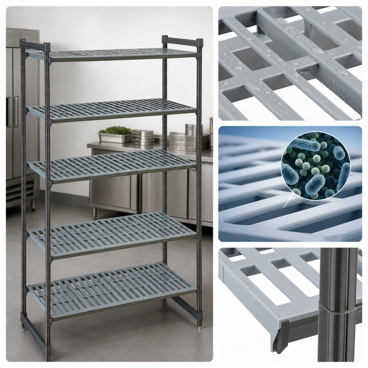 Product image #3 for Cambro Camshelving Basics Plus 18" x 48" x 84" 5-Shelf Stationary Starter Unit, Vented Polymer Shelving, Brushed Graphite