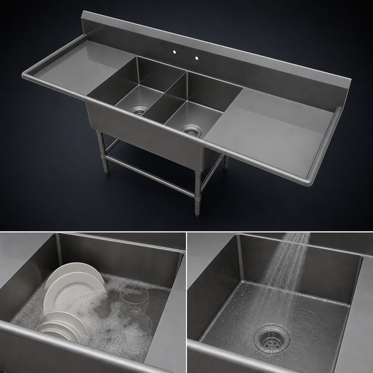 Product image #3 for John Boos Pro-Bowl 2-Compartment Stainless Steel Sink with Left and Right Drainboards, 83-1/4 Inch Wide, 14 Inch Deep Bowls