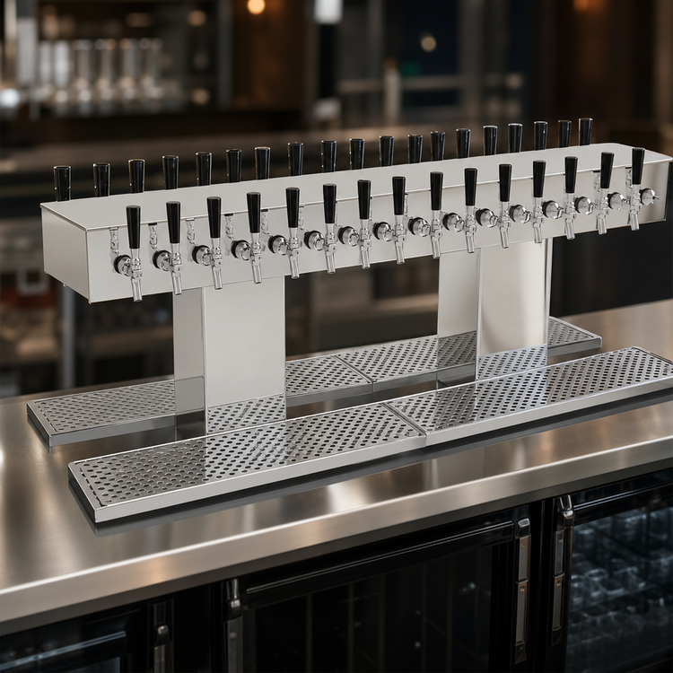 Product image #3 for Glastender Double-Sided 2-Column Countertop Draft Dispensing Tower, 36 Faucets, Glycol-Cooled, Mirror Finish