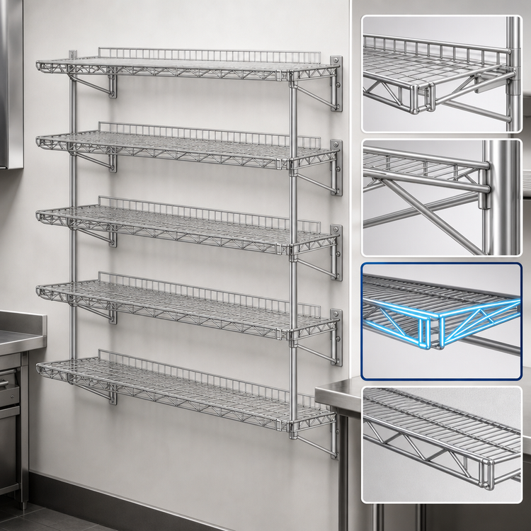 Product image #3 for QuadTruss Piggyback Wall-Mounted 5-Tier Open Wire Shelf Kit, 36 x 18 Inches, Chrome