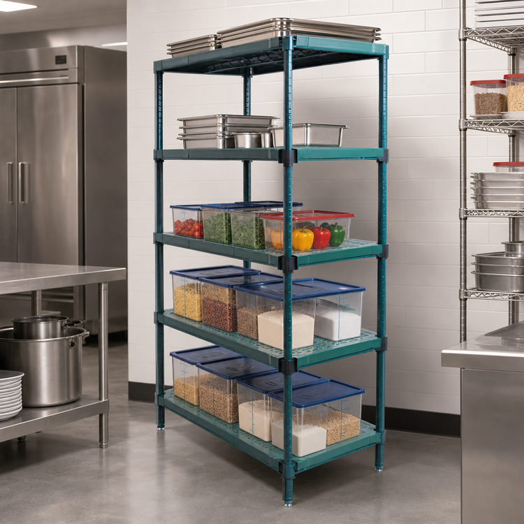 Product image #3 for Eagle QuadPLUS 5-Tier Starter Wire Shelving Unit, 36W x 21D x 74H, Blue-Green Hybrid Epoxy Finish