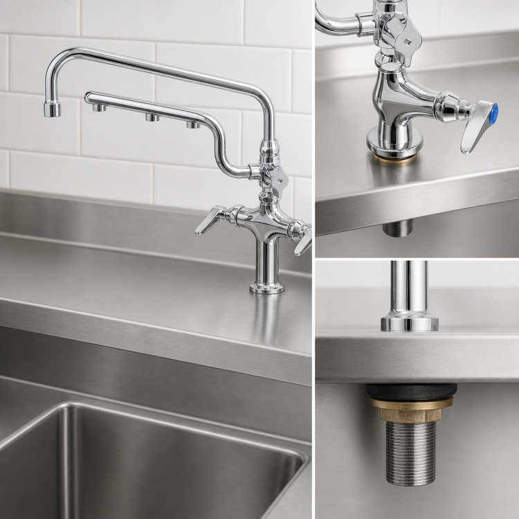 Product image #3 for UltraRinse Single-Hole Deck-Mount Mixing Faucet with 12-Inch Swing Nozzle and 10-Inch Spray Arm
