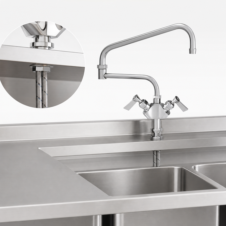 Product image #3 for Fisher 52841 Deck-Mount Single-Hole Dual-Control Stainless Steel Manual Faucet with 10-Inch Swing Spout
