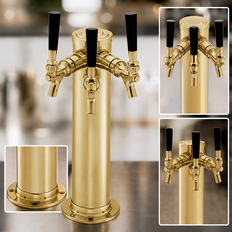Product image #3 for Perlick Century 4026TF2 3-Faucet Glycol-Cooled Countertop Draft Arm Beer Tower, Tarnish-Free Brass, Extra Height