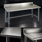 Thumbnail image #3 for Eagle Group Deluxe T30120STEB-BS Stainless Steel Work Table, 120 x 30 Inch, 16-Gauge 300 Series Top, Open Base, 4-1/2-Inch Backsplash