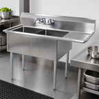 Thumbnail image #3 for BK Resources BKS-2-18-12-18R Two-Compartment Stainless Steel Sink, Right Drainboard, 18" x 18" x 12" Bowls, 9" Backsplash