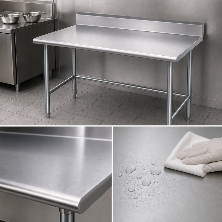 Product image #3 for Advance Tabco 84-Inch x 24-Inch 16-Gauge 304 Stainless Steel Work Table with 5-Inch Backsplash