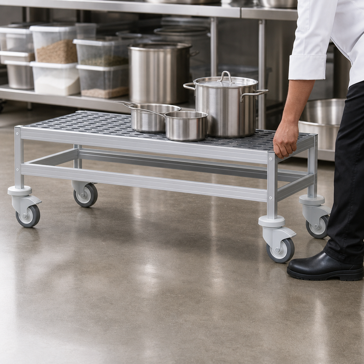 Product image #3 for Fermostock Mobile Aluminum Dunnage Rack with 5-Inch Casters, 38 x 14 x 17 Inches, 800 lb. Per-Shelf Capacity