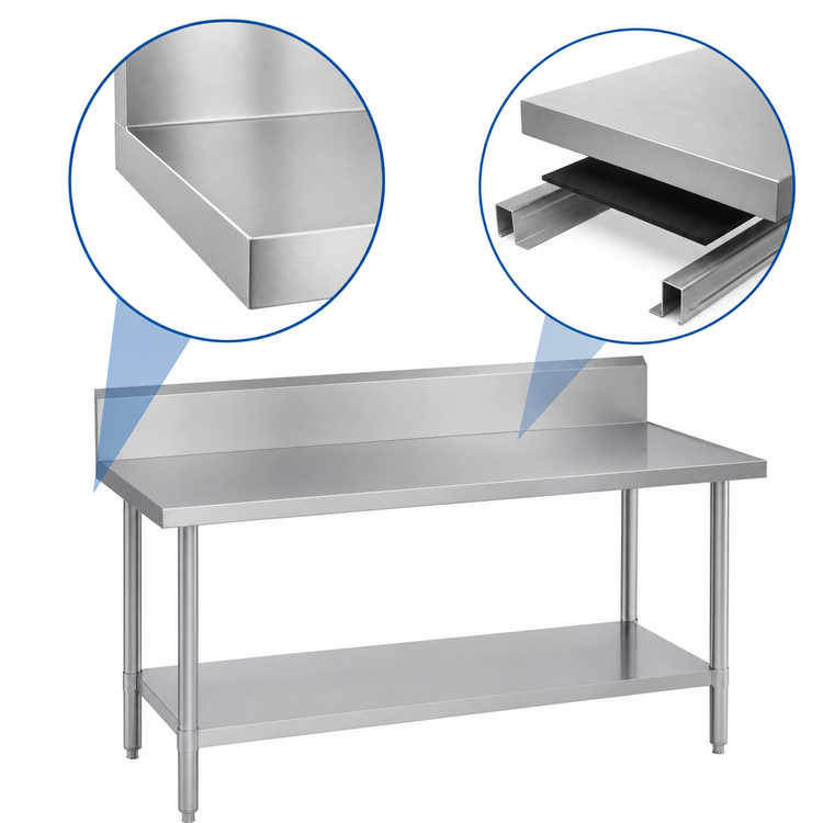 Product image #3 for Duke 14-Gauge 300 Series Stainless Steel Work Table with 10-Inch Riser & Stainless Undershelf — 72 x 36 Inches