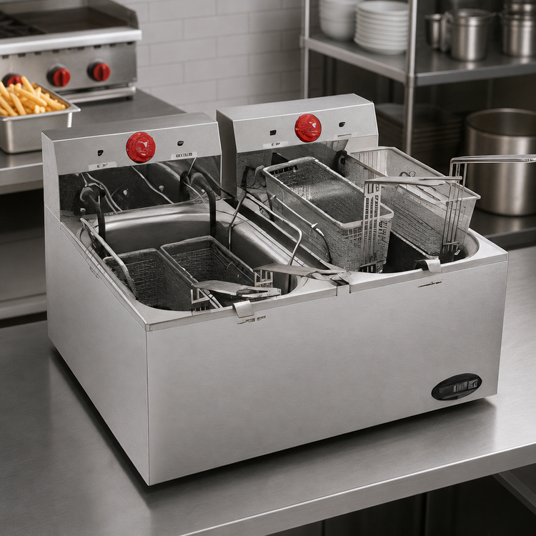 Product image #3 for RedHots Countertop Double-Tank Electric Fryer with Dual 15-Lb. Fry Pots, 208/240V