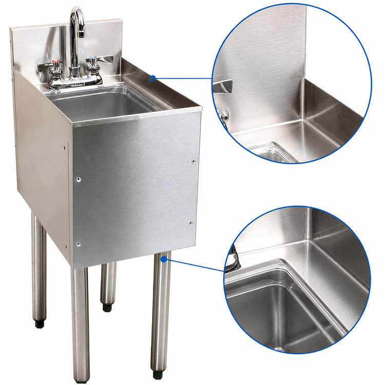 Product image #3 for Glastender CHOICE 12-Inch Stainless Steel Underbar Wet Waste Sink Unit with Gooseneck Faucet