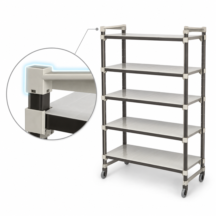 Product image #3 for Cambro Camshelving Elements XTRA Series High Density Top Rail 5-Tier Mobile Starter Unit