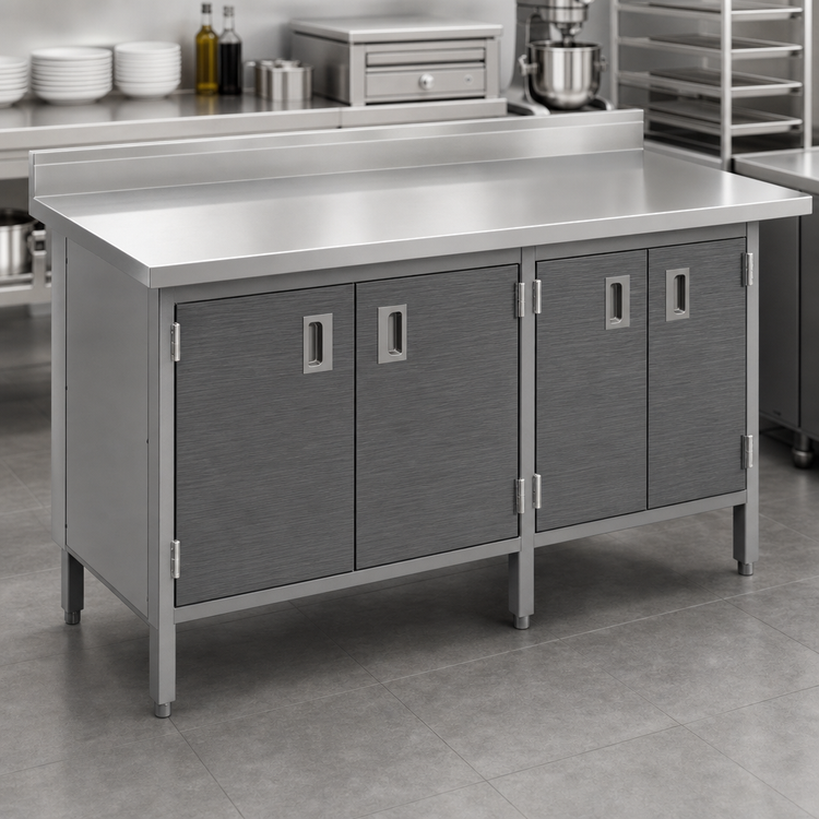 Product image #3 for John Boos 96-Inch x 24-Inch Enclosed Work Table with Cabinet Base, Hinged Doors, and Stainless Steel Top