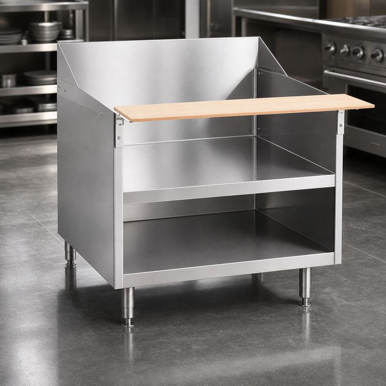 Product image #3 for La Rosa 120-Inch Wide Open Cabinet Equipment Stand with Stainless Steel Shelf and Richlite Cutting Board